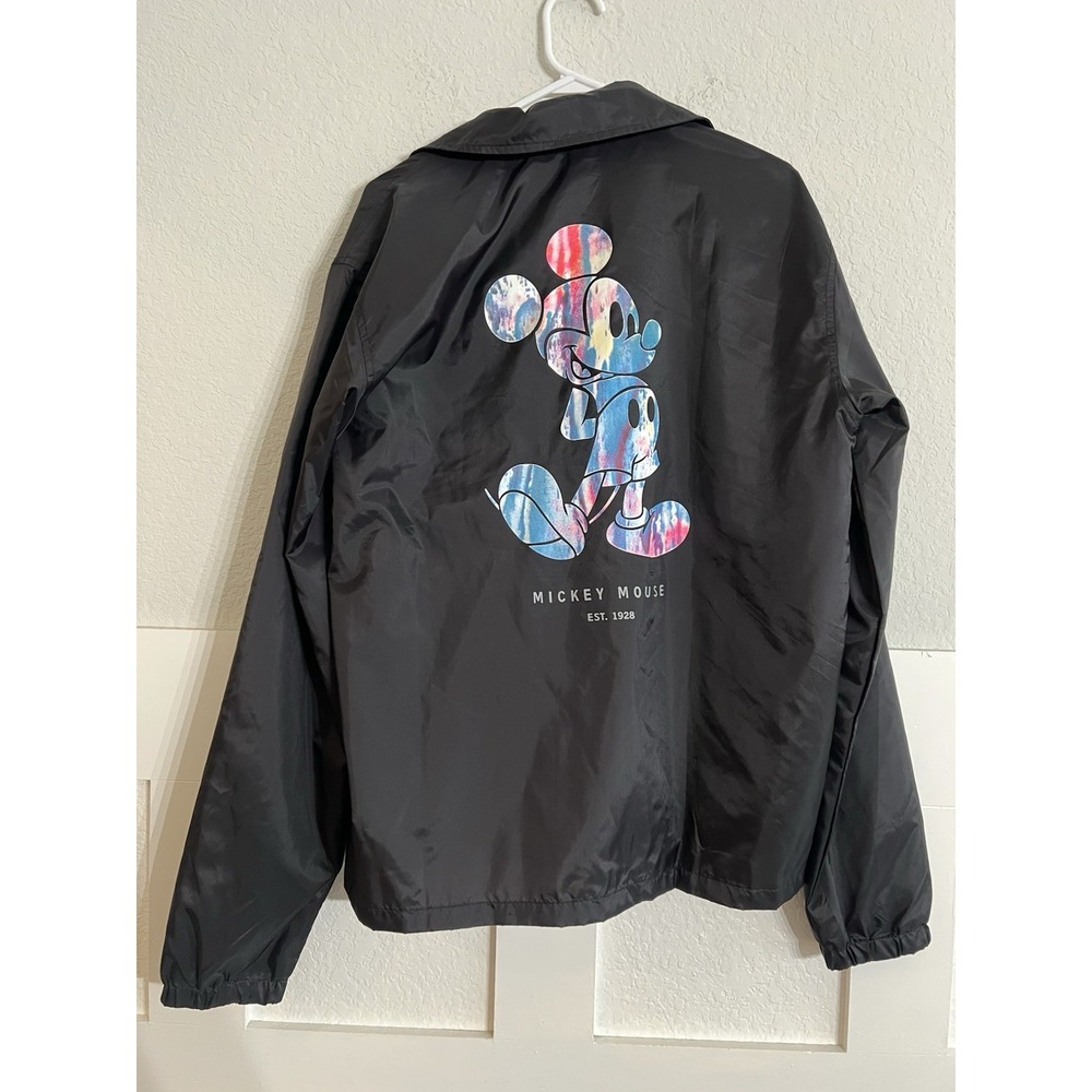 Neff x Disney Mickey Mouse Men’s Coach Jacket Black Size L Tie Dye Graphic Nylon